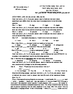 Đề thi tuyển sinh vào Lớp 10 THPT môn Tổ hợp - Đề số 7 - Năm học 2018-2019